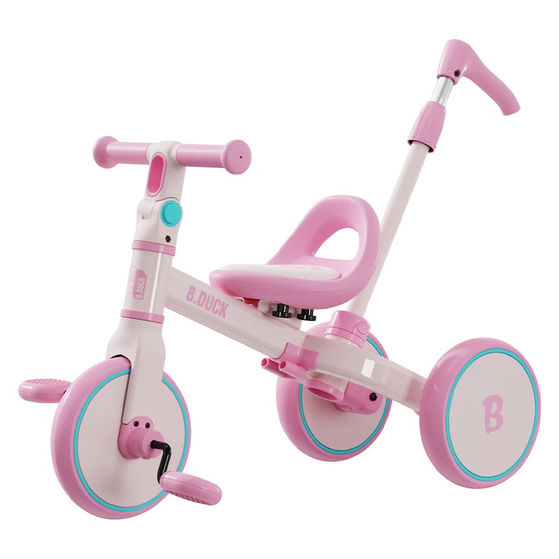 B.Duck - 4-in-1 Kids Bike: Balance, Sliding, Push & Tricycle Modes, Adjustable Seat & Handlebar, Indoor/Outdoor, Pink, 3-6 Y - Image 1